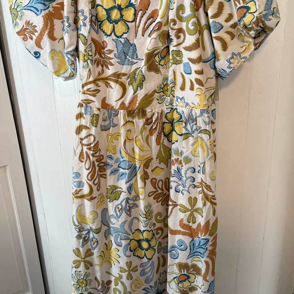 Lea size 3X Floral Maxi Dress with Blue and Yellow Accents and pockets